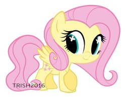 Size: 900x703 | Tagged: safe, artist:nanook123, fluttershy, pegasus, pony, g4, chibi, cute, female, looking at you, looking away, mare, shyabetes, simple background, smiling, solo, spread wings, white background, wings