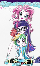 Size: 658x1077 | Tagged: safe, artist:ritalux, pinkie pie, rainbow dash, sci-twi, twilight sparkle, equestria girls, g4, official