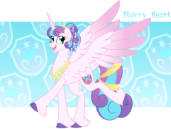 Size: 1600x1200 | Tagged: safe, artist:faith-wolff, princess flurry heart, alicorn, pony, g4, cloven hooves, colored hooves, colored wings, colored wingtips, cutie mark background, ear piercing, earring, faithverse, female, gradient wings, hair up, jewelry, mare, necklace, older, older flurry heart, peytral, piercing, solo, spread wings, tiara, unshorn fetlocks, wings