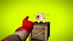 Size: 1920x1080 | Tagged: safe, fluttershy, g4, 3d, box, crossover, flutterbox, hand, medic, medic (tf2), shy, team fortress 2