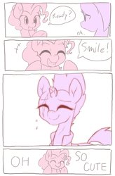 Size: 1345x2048 | Tagged: safe, artist:akainu_pony, pinkie pie, tempest shadow, earth pony, pony, unicorn, g4, my little pony: the movie, broken horn, comic, cute, diabetes, dialogue, diapinkes, duo, eye scar, eyes closed, female, horn, mare, pretty pretty tempest, raised hoof, scar, simple background, smiling, speech bubble, tempestbetes, when she smiles, white background