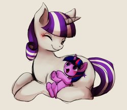 Size: 1183x1022 | Tagged: safe, artist:hosikawa, twilight sparkle, twilight velvet, pony, unicorn, g4, cute, duo, female, filly, filly twilight sparkle, mare, mother and daughter, simple background, smiling, twiabetes, velvetbetes, white background, younger
