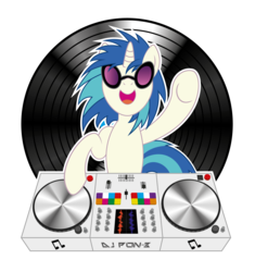 Size: 2480x2642 | Tagged: safe, artist:up-world, dj pon-3, vinyl scratch, pony, unicorn, g4, bipedal, cutie mark, female, glasses, high res, hooves, horn, mare, mixing console, open mouth, raised hoof, simple background, solo, sunglasses, transparent background, turntable, vector
