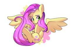 Size: 2039x1378 | Tagged: safe, alternate version, artist:hosikawa, fluttershy, pegasus, pony, g4, cute, female, looking at you, mare, shyabetes, simple background, solo, white background