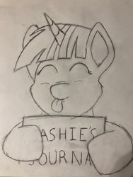 Size: 540x720 | Tagged: safe, artist:nightchaser, twilight sparkle, g4, book, female, happy, journal, sketch, solo, tongue out, traditional art