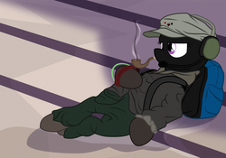 Size: 5000x3500 | Tagged: safe, artist:aaronmk, oc, oc only, pony, ambigious race, backpack, clothes, ezln, female, hat, headphones, mare, mask, pipe, smoking, solo, zapatista