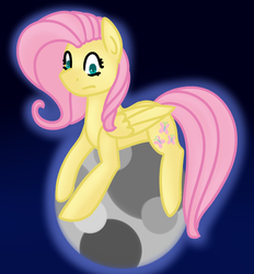 Size: 1115x1200 | Tagged: safe, artist:azure-quill, artist:fluttershydaily, fluttershy, pegasus, pony, g4, female, lying, moon, pony bigger than a planet, solo, space, stuck on the moon, tangible heavenly object