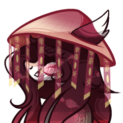 Size: 500x500 | Tagged: safe, artist:mauuwde, oc, oc only, oc:chuntao, pony, asian conical hat, bust, female, hat, mare, portrait, simple background, solo, transparent background