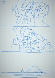 Size: 2919x4096 | Tagged: safe, artist:zemlya, starlight glimmer, sunburst, pony, unicorn, g4, comic, drunk, drunklight glimmer, female, imminent sex, male, ship:starburst, shipping, straight, that escalated quickly, this will end in snu snu, traditional art