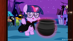 Size: 1920x1080 | Tagged: safe, artist:magpie-pony, twilight sparkle, pony, unicorn, g4, baby, baby pony, babylight sparkle, cauldron, clothes, cosplay, costume, cute, female, foal, glasses, harry potter (series), nightmare night, solo, twiabetes, youtube link