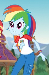 Size: 321x494 | Tagged: safe, screencap, rainbow dash, sunset shimmer, equestria girls, g4, my little pony equestria girls: legend of everfree, camp everfree outfits, cropped, female, solo