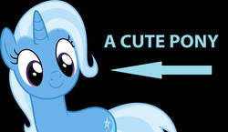 Size: 1634x948 | Tagged: safe, trixie, g4, arrow, black background, captain obvious, caption arrow, cute, diatrixes, female, simple background, solo, trixie is cute, truth, understatement
