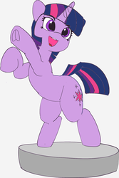 Size: 400x600 | Tagged: safe, artist:pabbley, color edit, edit, twilight sparkle, pony, unicorn, g4, colored, cute, female, flat colors, frog (hoof), mare, open mouth, pedestal, pose, rearing, smiling, solo, twiabetes, underhoof, unicorn twilight