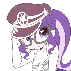 Size: 800x800 | Tagged: safe, artist:k-nattoh, sci-twi, twilight sparkle, equestria girls, equestria girls series, forgotten friendship, g4, blushing, cap, clothes, cute, female, glasses, hat, heart eyes, looking at you, simple background, solo, swimsuit, twiabetes, white background, wingding eyes