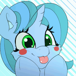 Size: 1000x1000 | Tagged: safe, artist:n0nnny, oc, oc only, oc:blue puck, pony, unicorn, g4, :p, animated, blinking, blushing, bust, cute, ear fluff, frame by frame, gif, gift art, looking at you, ocbetes, portrait, silly, smiling, smiling at you, solo, tongue out