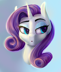 Size: 1024x1210 | Tagged: dead source, safe, artist:freckleplant, part of a set, rarity, pony, unicorn, g4, abstract background, bust, commission, female, mare, portrait, solo