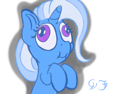 Size: 1600x1200 | Tagged: safe, artist:velvet frame, trixie, pony, unicorn, g4, animated, derp, female, mare, open mouth, signature, silly, silly pony, simple background, smiling, solo, speech, wat