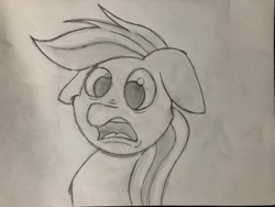 Size: 540x405 | Tagged: safe, artist:nightchaser, rainbow dash, g4, female, floppy ears, shocked expression, sketch, solo, traditional art