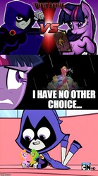 Size: 500x902 | Tagged: safe, twilight sparkle, g4, book, death battle, death battle!: raven vs twilight sparkle, exploitable meme, meme, raven (dc comics), teen titans, teen titans go