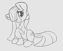 Size: 2702x2182 | Tagged: safe, artist:leadhooves, marble pie, g4, cute, female, hair over one eye, high res, looking at you, monochrome, raised hoof, smiling, solo