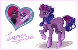 Size: 1500x978 | Tagged: safe, artist:she-nightmare, tempest shadow, twilight sparkle, oc, alicorn, pony, g4, my little pony: the movie, broken horn, curved horn, eye scar, female, horn, lesbian, magical lesbian spawn, offspring, parent:tempest shadow, parent:twilight sparkle, parents:tempestlight, raised hoof, scar, ship:tempestlight, shipping, simple background, transparent background, twilight sparkle (alicorn)