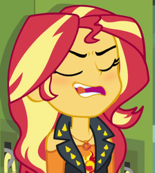 Size: 442x493 | Tagged: safe, edit, edited screencap, screencap, sunset shimmer, driving miss shimmer, equestria girls, g4, my little pony equestria girls: better together, blushing, bueno, cropped, eyes closed, female, out of context, solo