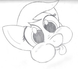 Size: 800x707 | Tagged: safe, artist:nightchaser, blushing, puffy cheeks, random pony, solo, tongue out, traditional art