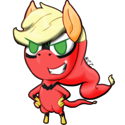 Size: 1024x1024 | Tagged: safe, artist:korencz11, applejack, earth pony, semi-anthro, fanfic:sometimes they call me super, g4, clothes, costume, fanfic, fanfic art, grin, simple background, smiling, transparent background