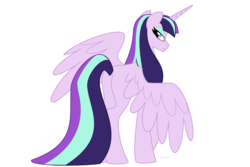 Size: 1500x1000 | Tagged: safe, artist:faith-wolff, oc, oc only, alicorn, pony, alicorn oc, commission, female, lidded eyes, looking back, magical lesbian spawn, mare, offspring, parent:starlight glimmer, parent:twilight sparkle, parents:twistarlight, simple background, spread wings, white background, wings