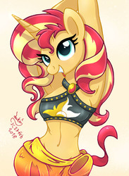 Size: 950x1300 | Tagged: safe, artist:joakaha, sunset shimmer, unicorn, anthro, equestria girls, equestria girls specials, g4, my little pony equestria girls: better together, my little pony equestria girls: forgotten friendship, adorasexy, armpits, belly button, breasts, clothes, cute, female, sarong, sexy, signature, simple background, smiling, solo, swimsuit, white background