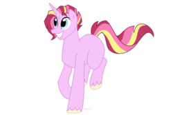 Size: 1500x1000 | Tagged: safe, artist:faith-wolff, oc, oc only, pony, unicorn, commission, magical lesbian spawn, male, offspring, parent:starlight glimmer, parent:sunset shimmer, parents:shimmerglimmer, running, simple background, solo, stallion, white background