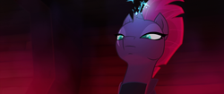 Size: 1920x804 | Tagged: safe, screencap, tempest shadow, pony, unicorn, g4, my little pony: the movie, broken horn, eye scar, female, horn, lidded eyes, mare, scar, serious, serious face, solo, sparking horn, sparks