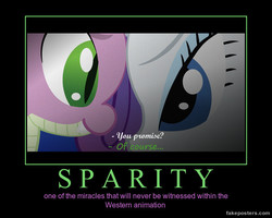 Size: 600x480 | Tagged: safe, artist:stay gold, artist:thepokemontrainer, rarity, spike, dragon, pony, unicorn, g4, anti-shipping, demotivational poster, dialogue, facing each other, female, grammar error, male, meme, op is a duck, ship:sparity, shipping, straight, text