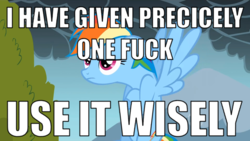 Size: 2560x1440 | Tagged: safe, edit, edited screencap, screencap, rainbow dash, pegasus, pony, dragonshy, g4, actually giving a fuck, comedy, female, flying, fucks given, image macro, impact font, mare, meme, misspelling, solo, spread wings, text, wings