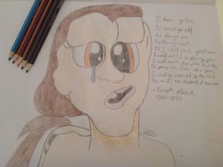 Size: 1024x765 | Tagged: safe, artist:didgereethebrony, crying, deformed, deformity, elephant man, joseph merrick, pencil, pencil drawing, poem, positive body image, proteus syndrome, quote, solo, tears of pain, traditional art