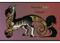 Size: 2104x1524 | Tagged: safe, artist:pseishiyo, oc, oc only, oc:tranquil, draconequus, hybrid, draconequus oc, interspecies offspring, magical gay spawn, offspring, parent:discord, parent:spike, parents:dispike, solo