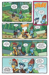 Size: 900x1384 | Tagged: safe, artist:tony fleecs, idw, flash magnus, meadowbrook, stygian, earth pony, pegasus, pony, unicorn, g4, legends of magic #11, my little pony: legends of magic, spoiler:comic, angry, female, greenhouse, implied rockhoof, implied somnambula, interrupted, male, mare, meadowbrook is not amused, offscreen character, preview, stallion, unamused