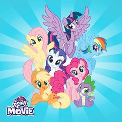 Size: 500x500 | Tagged: safe, applejack, fluttershy, pinkie pie, rainbow dash, rarity, spike, twilight sparkle, alicorn, pony, g4, my little pony: the movie, official, happy, looking at you, mane seven, mane six, my little pony logo, twilight sparkle (alicorn)