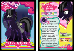Size: 3013x2069 | Tagged: safe, artist:thecreativeenigma, oc, oc only, oc:navy nirvana, earth pony, pony, fangs, high res, male, solo, stallion, trading card