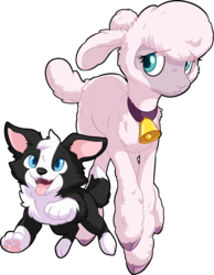 Size: 1240x1594 | Tagged: safe, artist:fizzy-dog, pom (tfh), dog, lamb, sheep, them's fightin' herds, bell, bell collar, cloven hooves, collar, community related, female, paw pads, simple background, transparent background