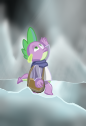 Size: 1296x1879 | Tagged: safe, artist:alltheworldbronyf, spike, dragon, g4, clothes, cold, light, male, shadow, solo, winter