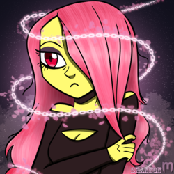Size: 1920x1920 | Tagged: safe, artist:mlp-firefox5013, fluttershy, equestria girls, g4, chains, clothes, female, flutterbat, red eyes, solo
