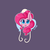 Size: 2300x2300 | Tagged: safe, artist:dsp2003, part of a set, pinkie pie, earth pony, pony, g4, :p, blushing, bust, cutie mark background, ear fluff, female, high res, looking at you, mare, purple background, signature, silly, simple background, solo, tongue out, white outline