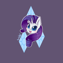 Size: 2300x2300 | Tagged: safe, artist:dsp2003, part of a set, rarity, pony, unicorn, g4, blushing, bust, cute, cutie mark background, ear fluff, female, high res, looking at you, mare, open mouth, purple background, raribetes, signature, simple background, solo, white outline