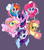 Size: 3064x3484 | Tagged: safe, artist:dsp2003, part of a set, applejack, fluttershy, pinkie pie, rainbow dash, rarity, twilight sparkle, earth pony, pegasus, pony, unicorn, g4, :p, blushing, bust, cowboy hat, cutie mark, cutie mark background, ear fluff, female, floppy ears, hat, high res, looking at you, mane six, mare, open mouth, purple background, signature, silly, simple background, tongue out, white outline