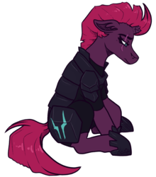 Size: 1213x1381 | Tagged: safe, artist:monnarcha, tempest shadow, pony, g4, my little pony: the movie, armor, broken horn, commission, eye scar, female, horn, sad, simple background, sitting, solo, transparent background