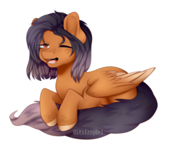Size: 1024x894 | Tagged: safe, artist:itsizzybel, oc, oc only, oc:alleda, pegasus, pony, cloud, female, mare, one eye closed, prone, simple background, solo, transparent background, yawn