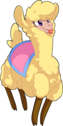 Size: 1041x2063 | Tagged: safe, artist:fizzy-dog, paprika (tfh), alpaca, them's fightin' herds, :p, community related, female, saddle, silly, simple background, smiling, solo, tack, tongue out, transparent background