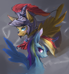 Size: 4000x4236 | Tagged: safe, artist:double-zr-tap, artist:girlsay, flash magnus, rainbow dash, pegasus, pony, g4, shadow play, dashmagnus, duo, female, helmet, male, mare, shipping, smiling, stallion, straight