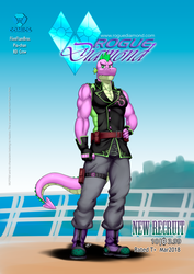 Size: 1200x1697 | Tagged: safe, artist:pia-sama, spike, dragon, anthro, comic:rogue diamond, g4, boots, clothes, comic cover, fingerless gloves, gloves, male, older, older spike, pants, shoes, smiling, solo